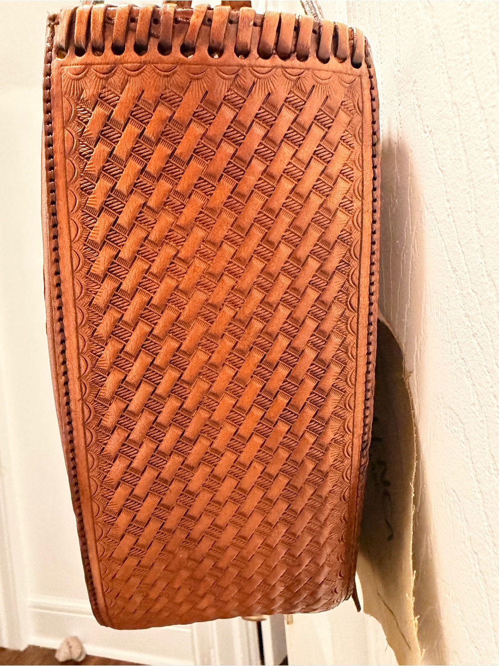 Tooled Leather Shoulder Bag in Brown by Vilenca - Picture 4 of 8